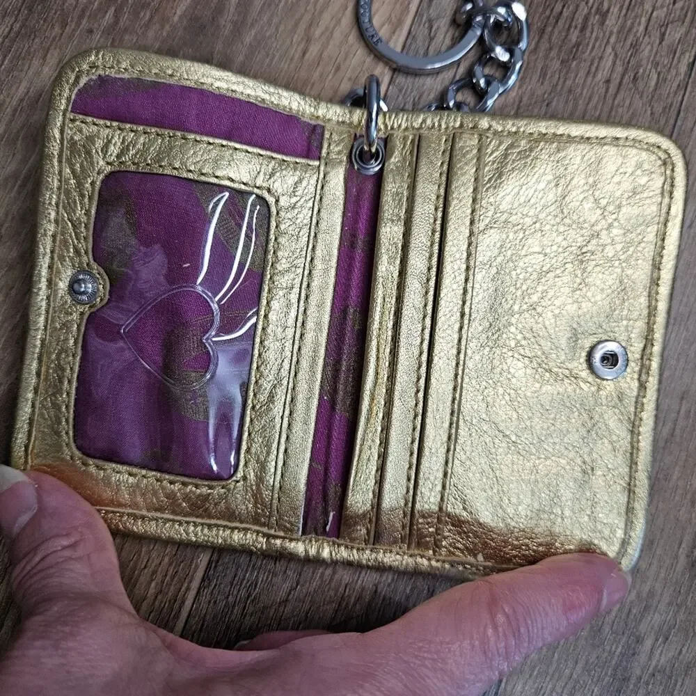 Juicy Couture Gold‎ Keychain Wallet Credit Card Slots Silver Metallic Graphic
